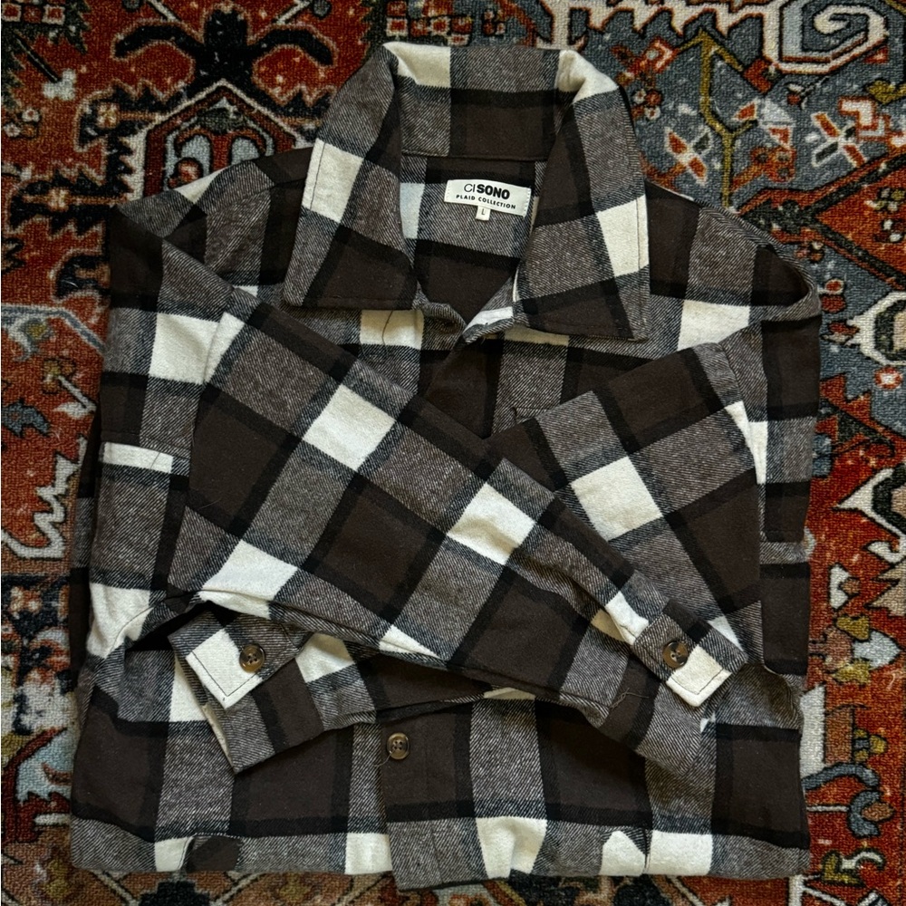Cisono Plaid Flannel Shirt - Black and White
